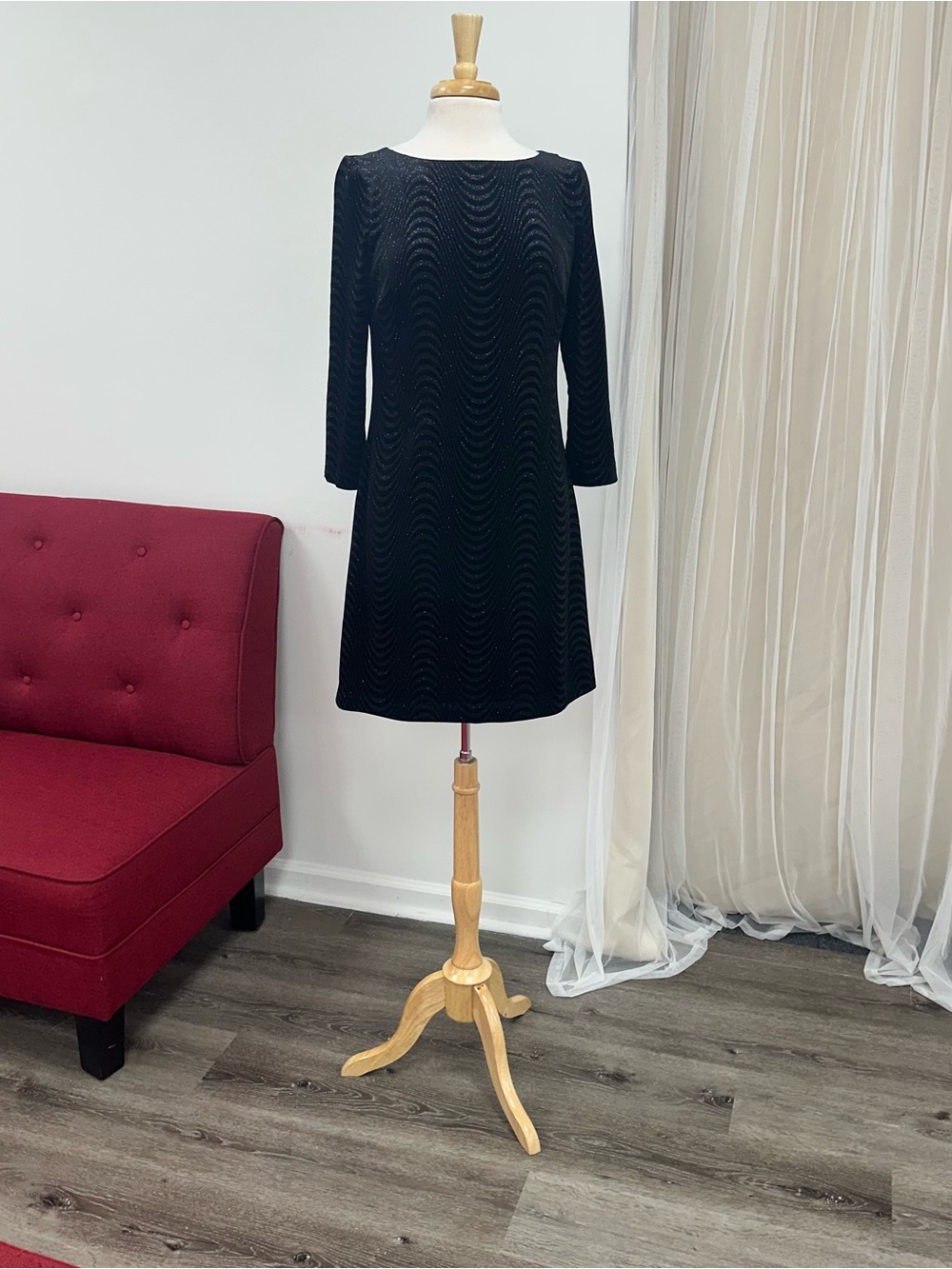 Jessica Howard 6 Black Glitter Velour Long-Sleeve Shift Mini New Years Dress